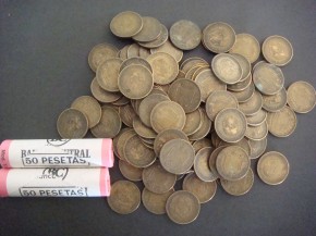 Bolsa 100 monedas 2,50 PESETAS 1954/56, Franco, en calidad MBC