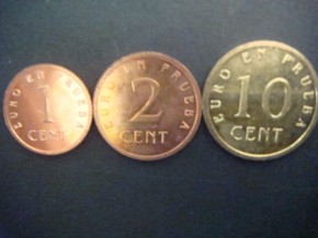 Juego de Euros de 1 CÉNTIMO, 2 CÉNTIMOS y 5 CÉNTIMOS de CHURRIANA, los primeros Euros de España, con calidad SC
