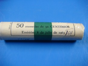 Cartucho 50 monedas 50 CNTIMOS 1963 estrella 64, con calidad SC
